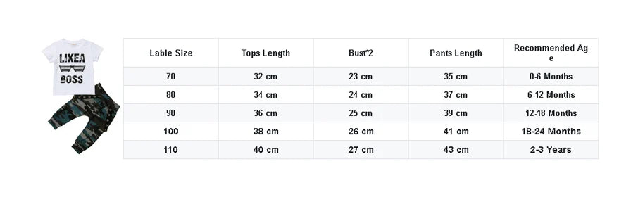 Newborn Baby Boys Clothes Toddler Kids Short Sleeve Letter T-shirt Camo Pants 2Pcs Outfits Set Baby's Clothing
