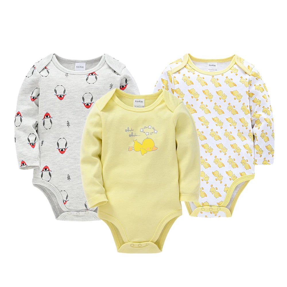 6 PCS 3 PCS Kavkas Baby Boys Girls Bodysuit Long Sleeve 100% Cotton Baby Clothes 0-12 months Newborn body bebe Jumpsuit Clothing