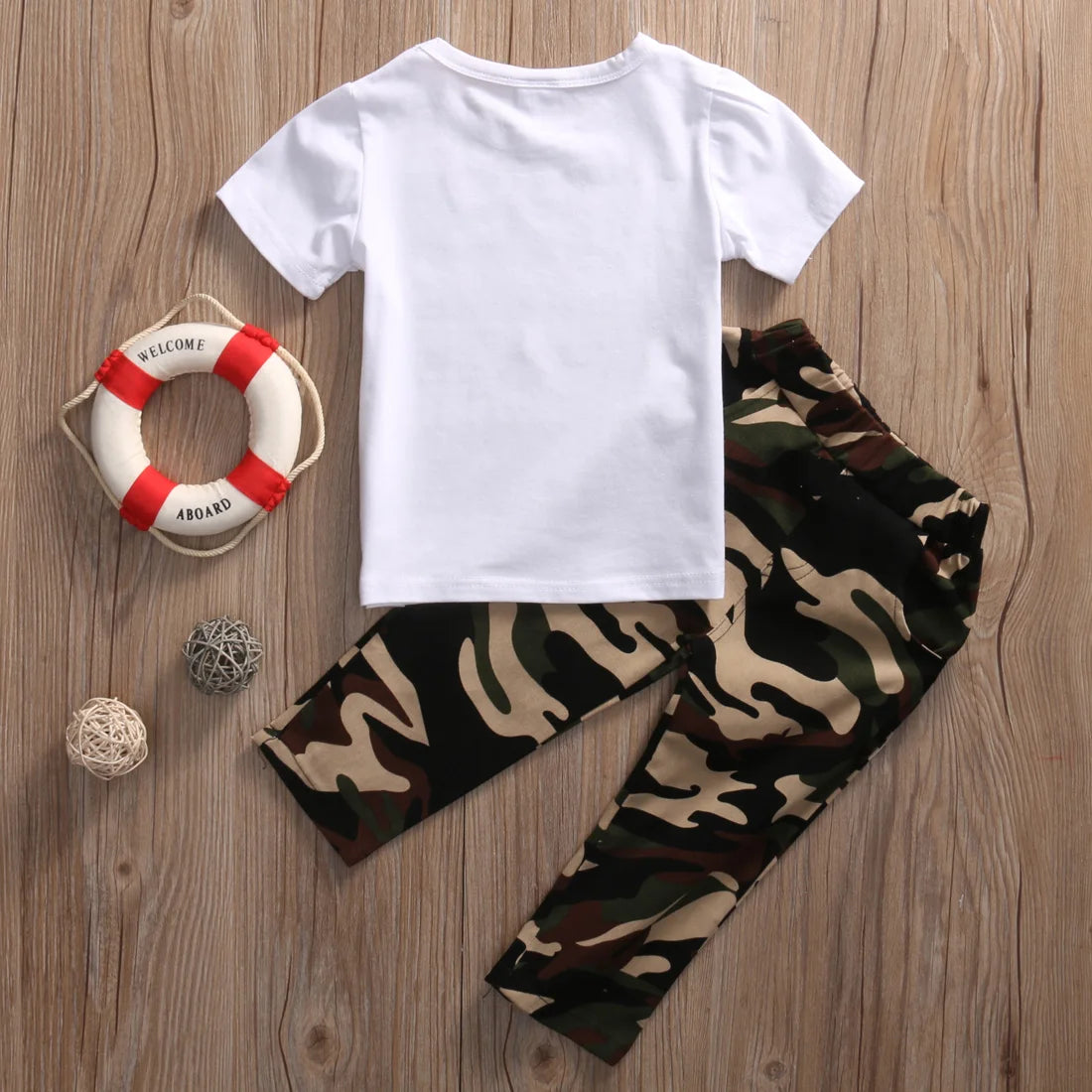 Newborn Baby Boys Clothes Toddler Kids Short Sleeve Letter T-shirt Camo Pants 2Pcs Outfits Set Baby's Clothing