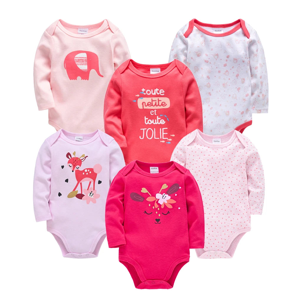 6 PCS 3 PCS Kavkas Baby Boys Girls Bodysuit Long Sleeve 100% Cotton Baby Clothes 0-12 months Newborn body bebe Jumpsuit Clothing