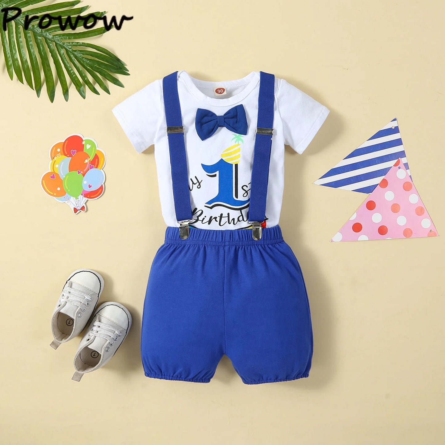 Baby Boys Outfits Sets Balloon Lette Bodysuit and Y-back Suspender Shorts Baby Clothes