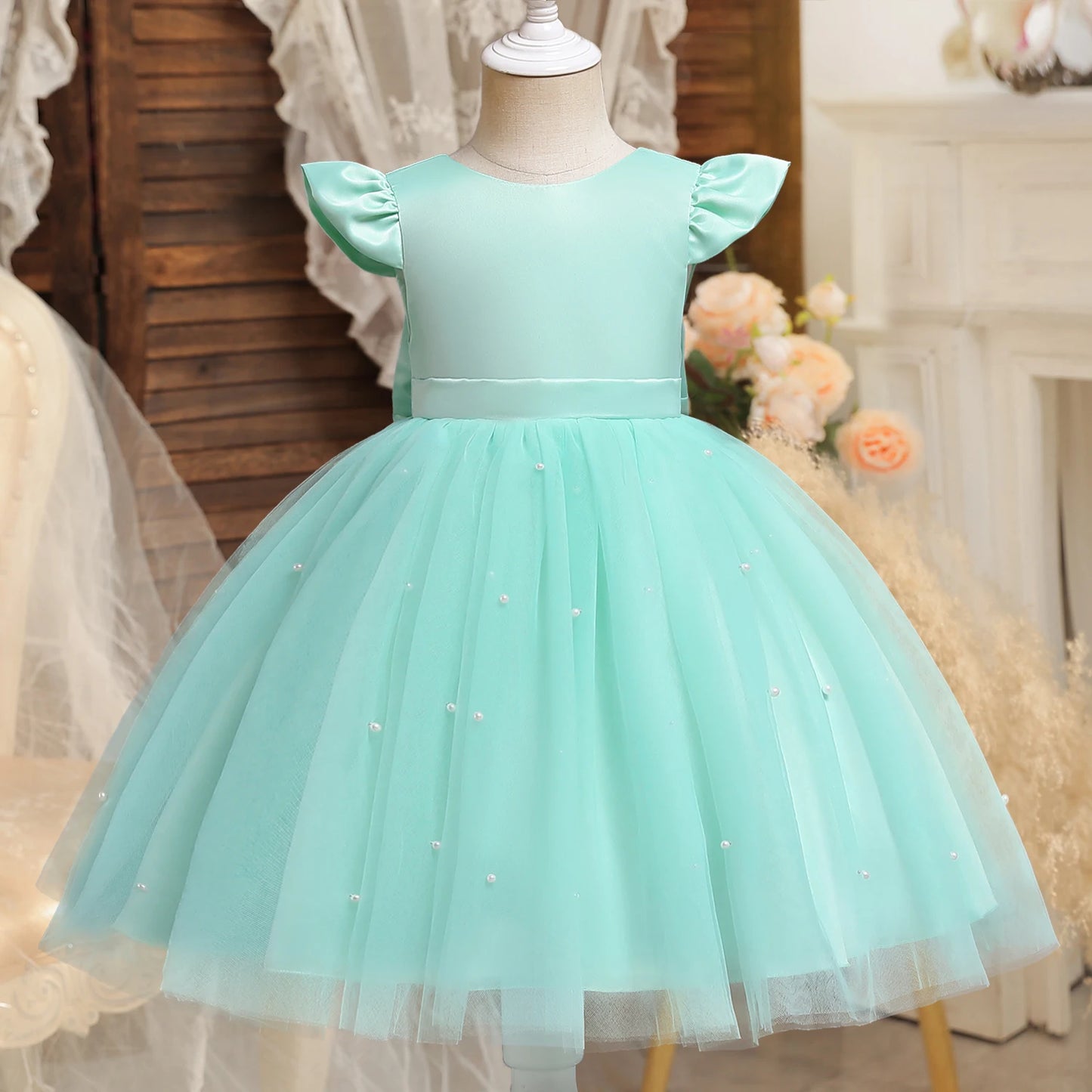 Toddler Baby Girls Lace Dresses Embroidery Elegant Christmas Princess Dresses for 1-5 Yrs Newborn Infant Outfits Green Christmas