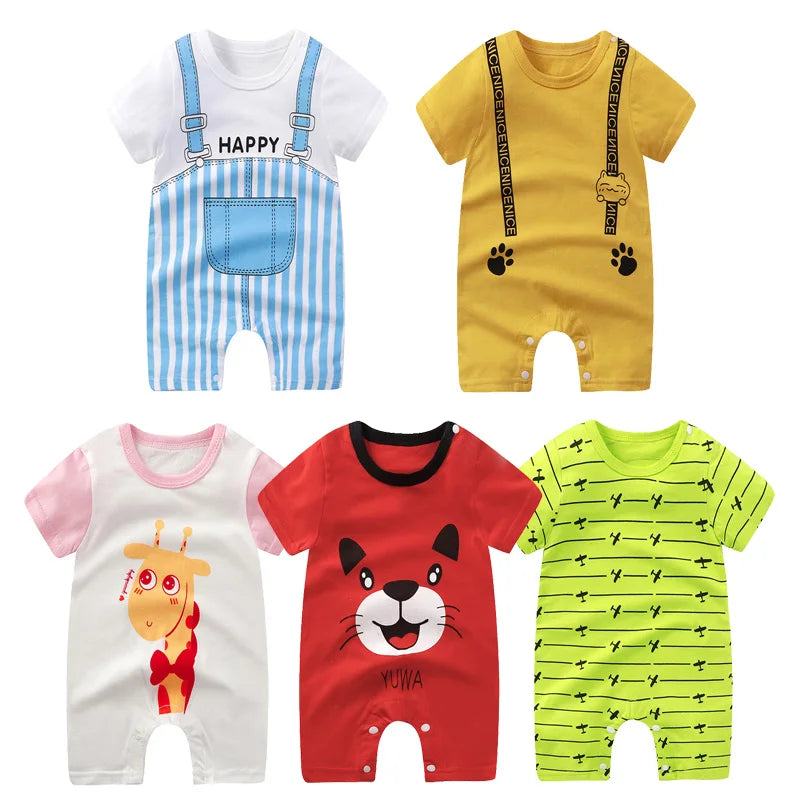 Baby Short Sleeve Rompers Infant Boys Girls Cartoon Cotton Jumpsuit