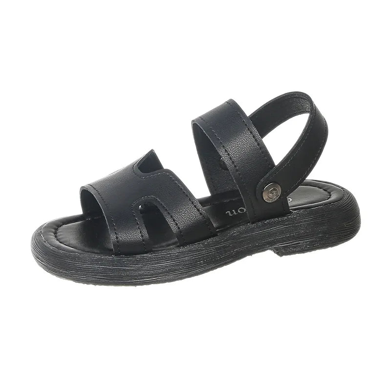 Boys Sandals Retro Non-slip Soft Sole Kids Casual Shoes Soild Color Versatile 2025 Summer Children Beach Shoes Open Toes Trendy