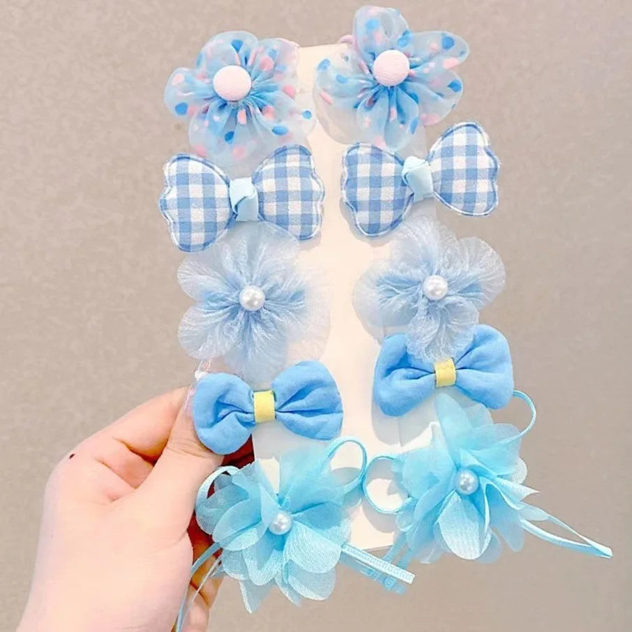 10 Pcs/Set Fantasy Themed Flower and Bow Hair Clips with Mesh and Iron, Embellished with Spikes for Girls Ages 3-6 Years