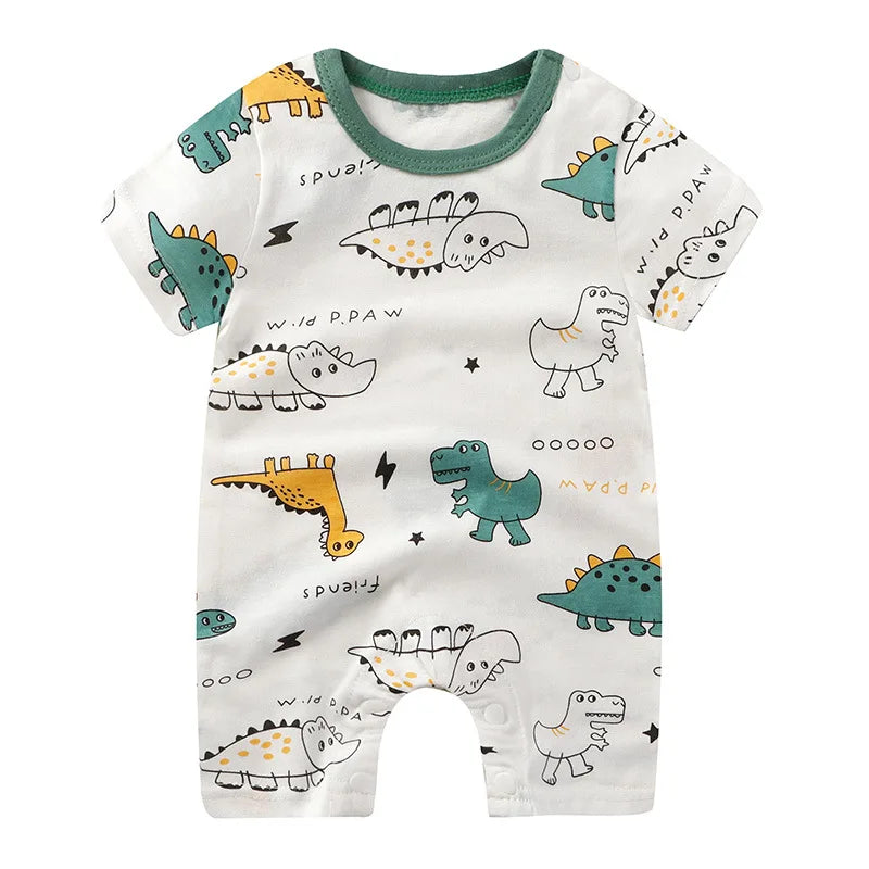 Baby Short Sleeve Rompers Infant Boys Girls Cartoon Cotton Jumpsuit