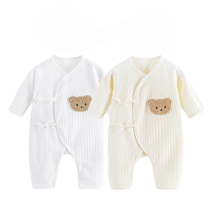 Boys Girls One Piece Outfit 100% Cotton Newborn Baby Long Sleeve Romper Infant Solid Knitting Thin Jumpsuit For Seasons