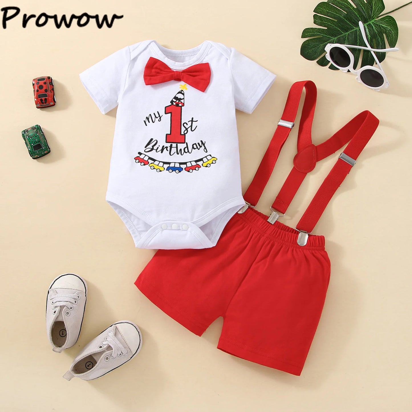 Baby Boys Outfits Sets Balloon Lette Bodysuit and Y-back Suspender Shorts Baby Clothes