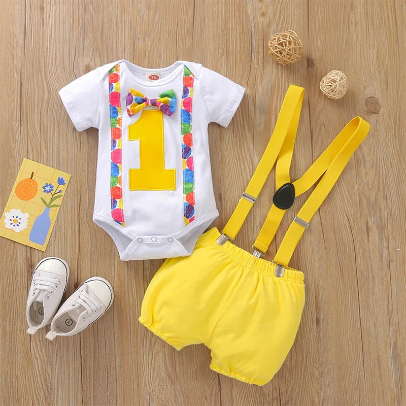 Baby Boys Outfits Sets Balloon Lette Bodysuit and Y-back Suspender Shorts Baby Clothes
