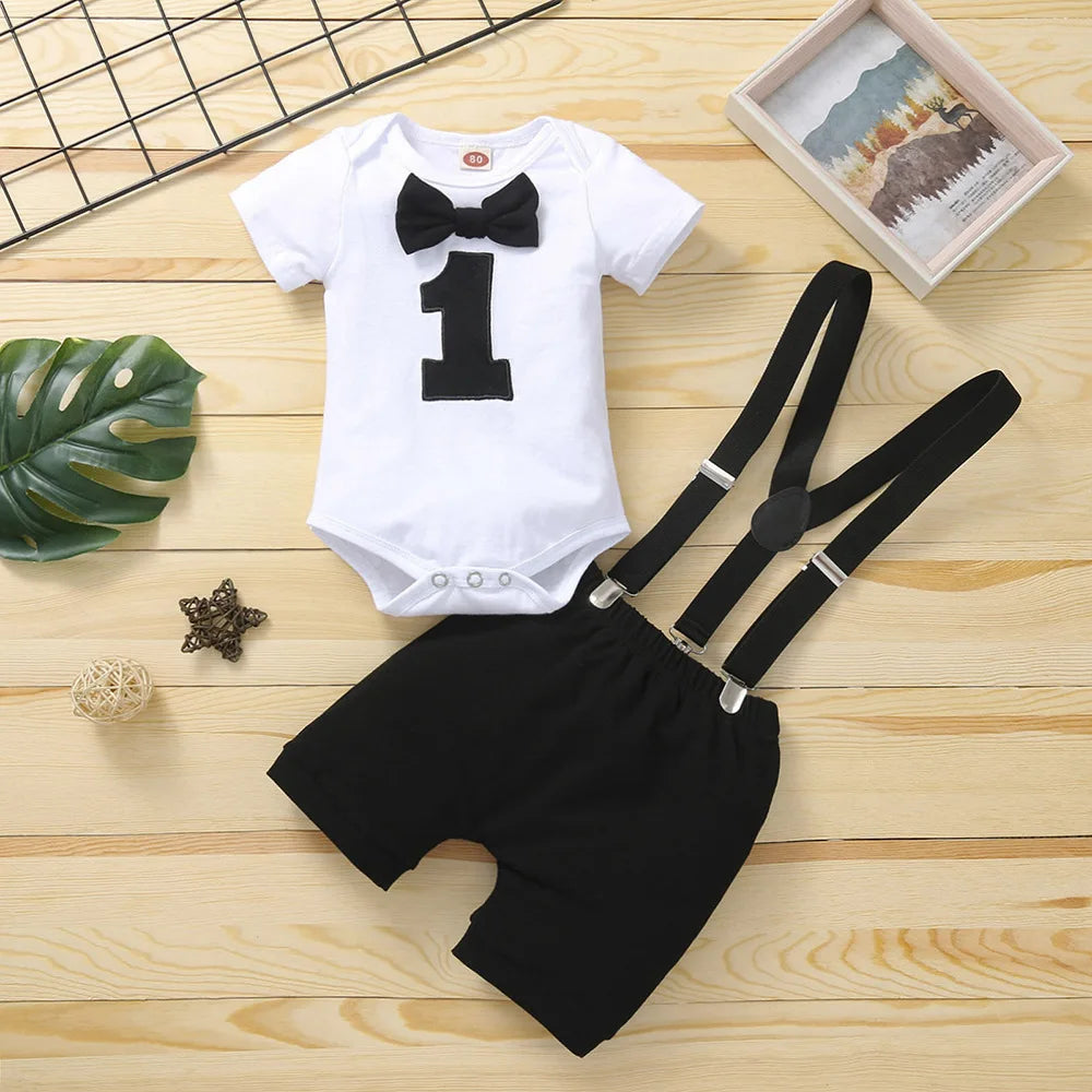 Baby Boys Outfits Sets Balloon Lette Bodysuit and Y-back Suspender Shorts Baby Clothes