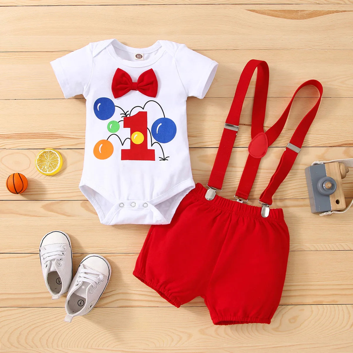Baby Boys Outfits Sets Balloon Lette Bodysuit and Y-back Suspender Shorts Baby Clothes