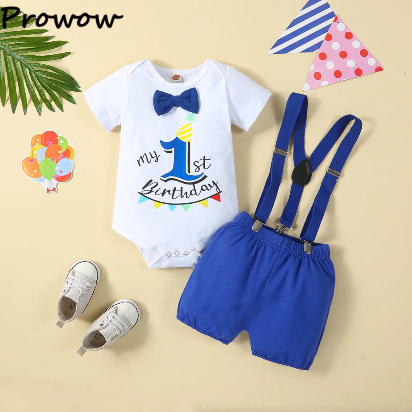 Baby Boys Outfits Sets Balloon Lette Bodysuit and Y-back Suspender Shorts Baby Clothes
