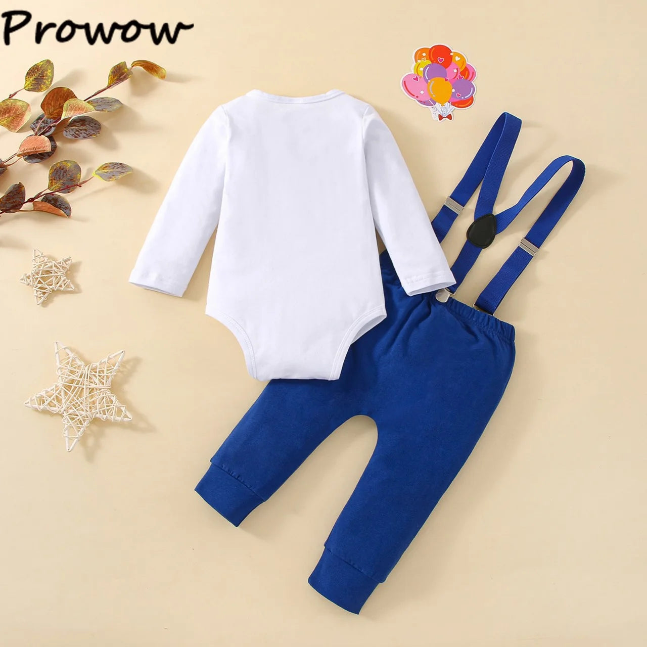 Baby Boys Outfits Sets Balloon Lette Bodysuit and Y-back Suspender Shorts Baby Clothes