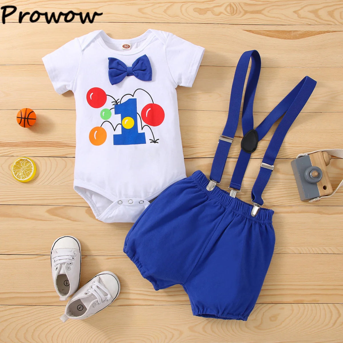 Baby Boys Outfits Sets Balloon Lette Bodysuit and Y-back Suspender Shorts Baby Clothes