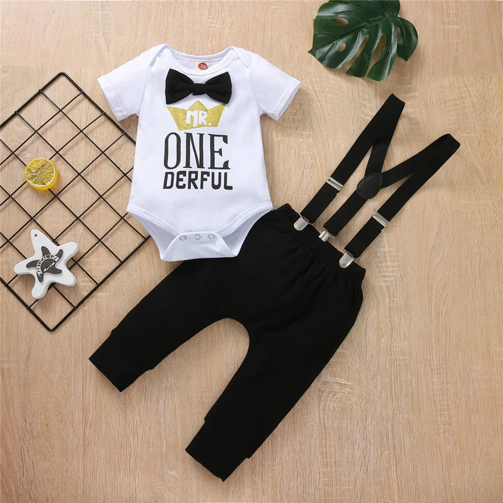 Baby Boys Outfits Sets Balloon Lette Bodysuit and Y-back Suspender Shorts Baby Clothes