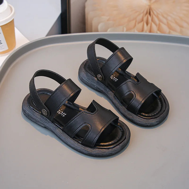 Boys Sandals Retro Non-slip Soft Sole Kids Casual Shoes Soild Color Versatile 2025 Summer Children Beach Shoes Open Toes Trendy