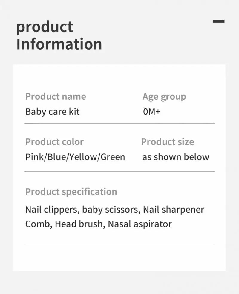 6Pcs Baby Care Kit+Storage Bag Nasal Aspirator Nail Scissors Hair Comb Brush Cleaning Tools Set Newborn Gift Kids Healthcare Kit