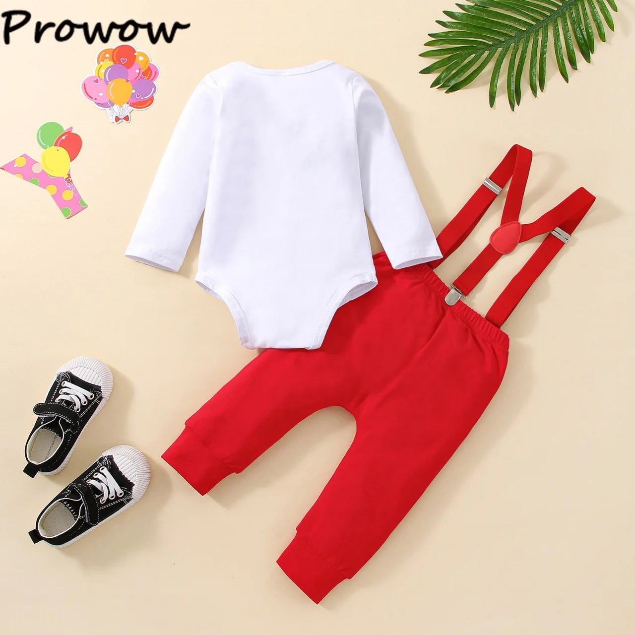 Baby Boys Outfits Sets Balloon Lette Bodysuit and Y-back Suspender Shorts Baby Clothes