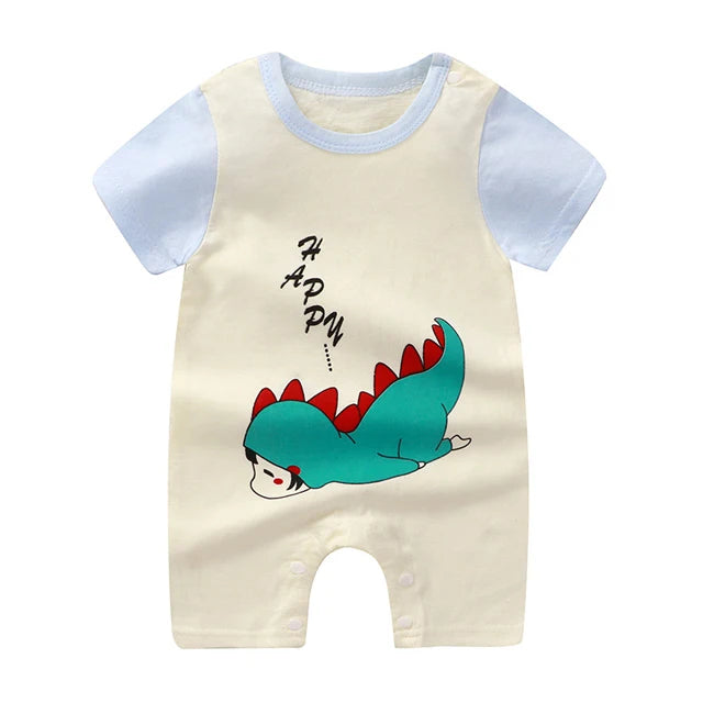 Baby Short Sleeve Rompers Infant Boys Girls Cartoon Cotton Jumpsuit
