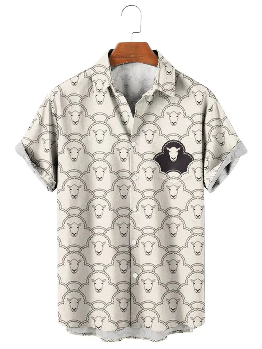 Men's shirt 3D cute pig animal print high-quality men's clothing loose oversized shirt fashionable casual short sleeved