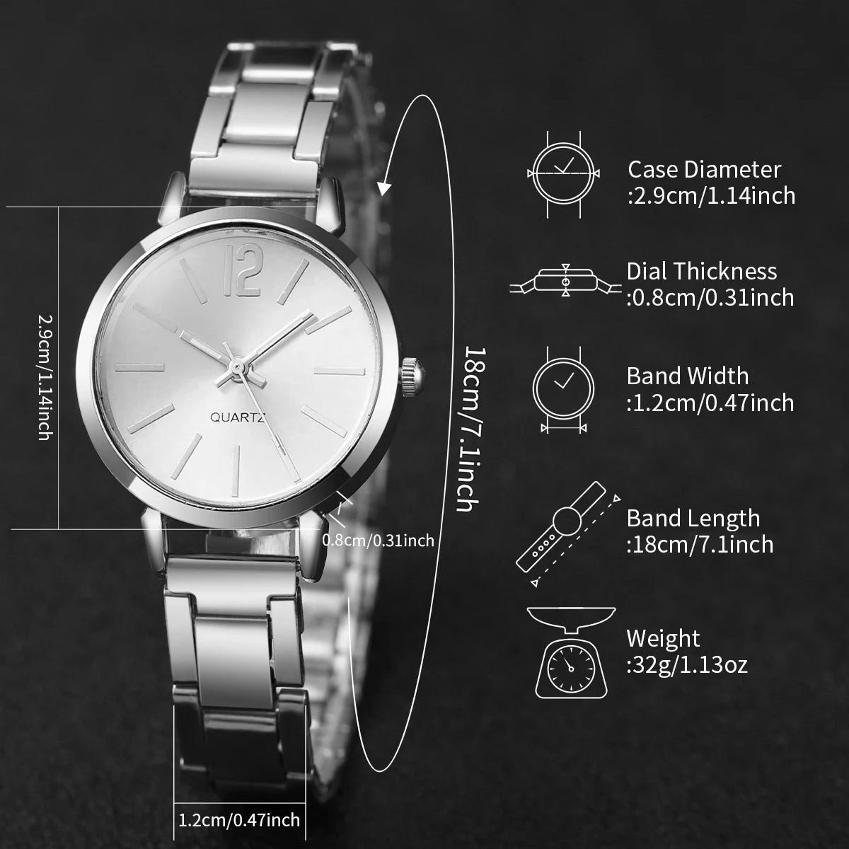 6PCS/Set Women's Watch Fashion Steel Band Quartz Watches Diamond Bracelets Set(Without Box)
