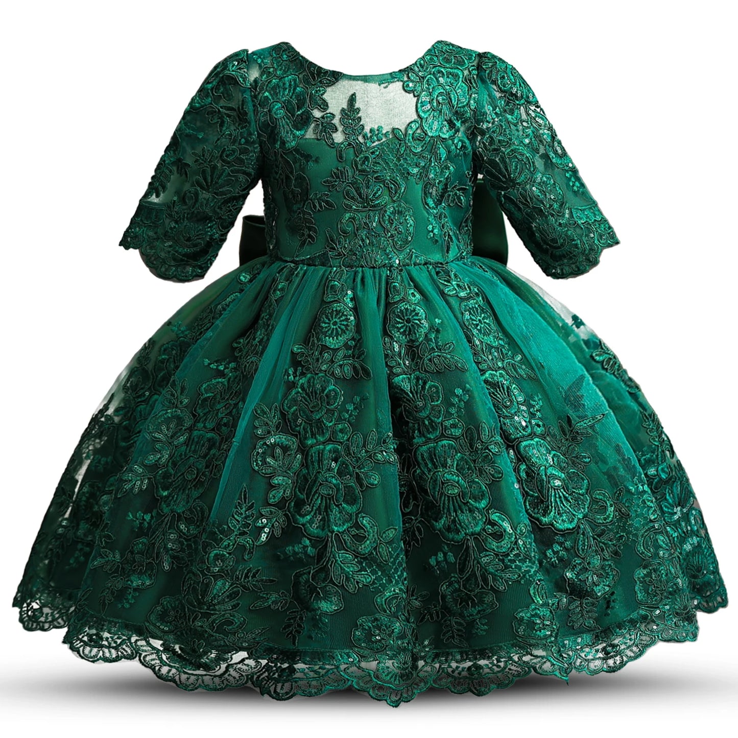 Toddler Baby Girls Lace Dresses Embroidery Elegant Christmas Princess Dresses for 1-5 Yrs Newborn Infant Outfits Green Christmas