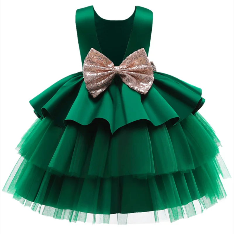 Toddler Baby Girls Lace Dresses Embroidery Elegant Christmas Princess Dresses for 1-5 Yrs Newborn Infant Outfits Green Christmas