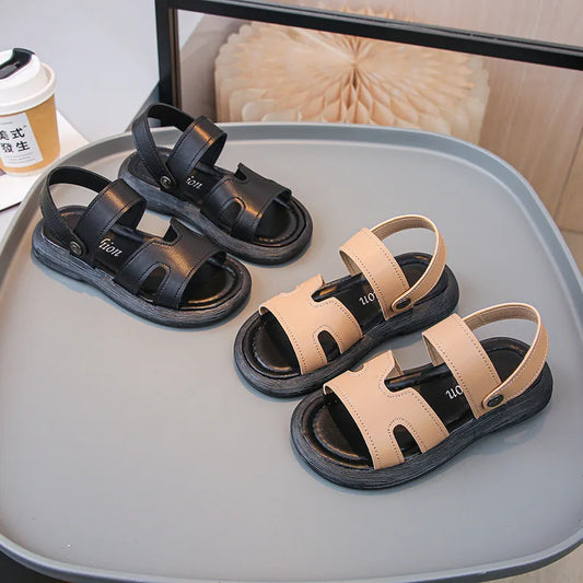 Boys Sandals Retro Non-slip Soft Sole Kids Casual Shoes Soild Color Versatile 2025 Summer Children Beach Shoes Open Toes Trendy