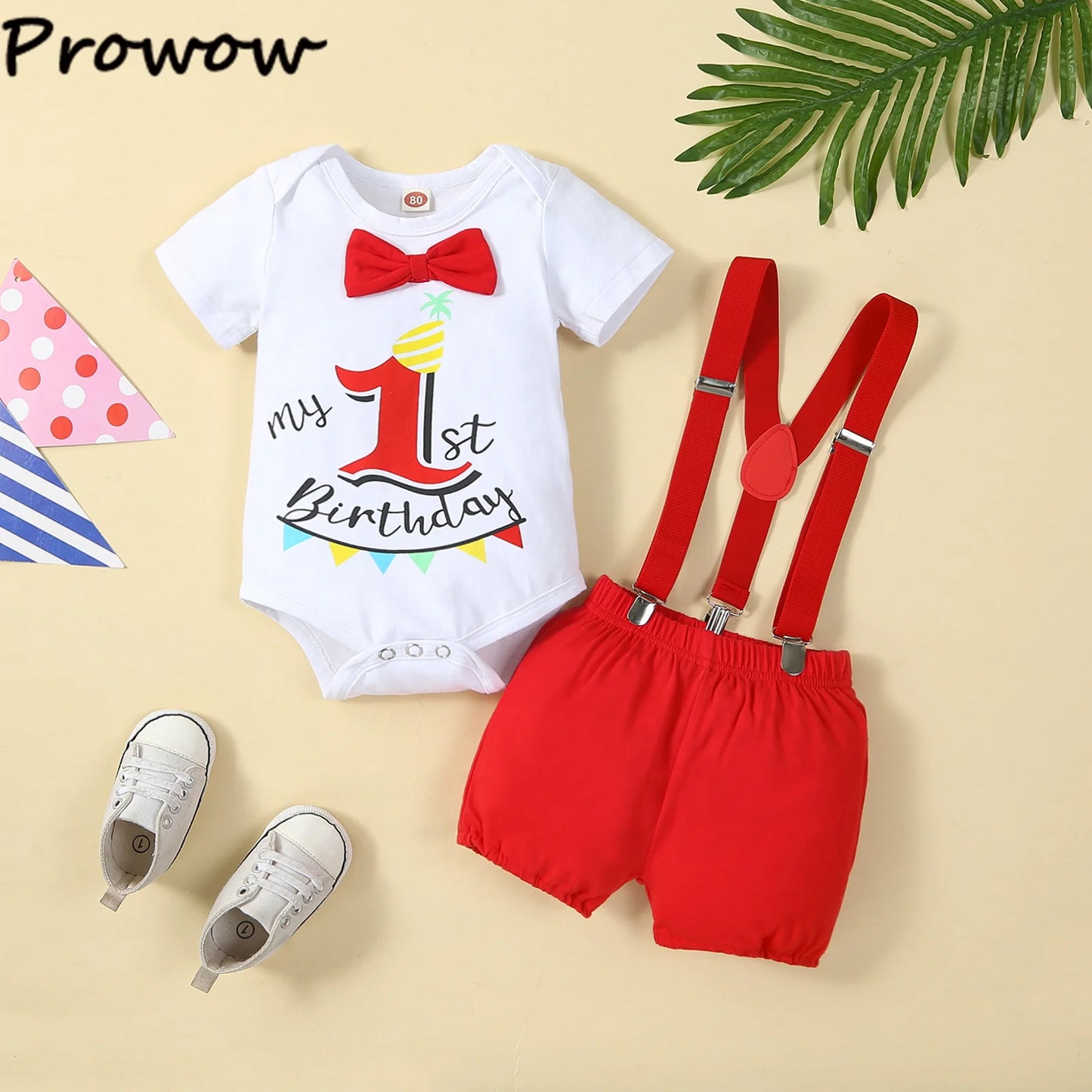 Baby Boys Outfits Sets Balloon Lette Bodysuit and Y-back Suspender Shorts Baby Clothes