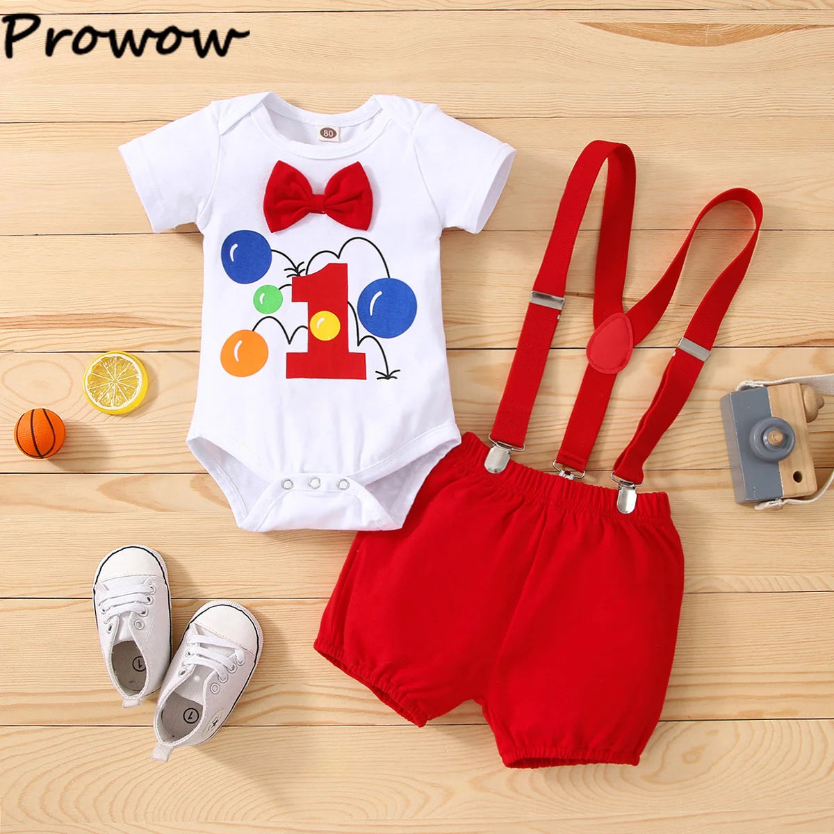 Baby Boys Outfits Sets Balloon Lette Bodysuit and Y-back Suspender Shorts Baby Clothes