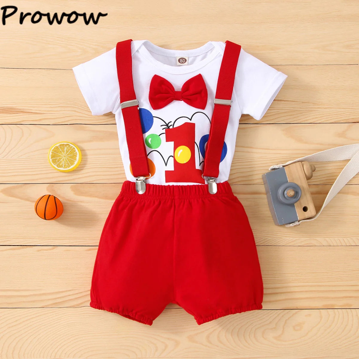 Baby Boys Outfits Sets Balloon Lette Bodysuit and Y-back Suspender Shorts Baby Clothes