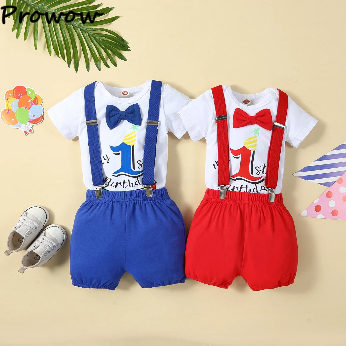Baby Boys Outfits Sets Balloon Lette Bodysuit and Y-back Suspender Shorts Baby Clothes