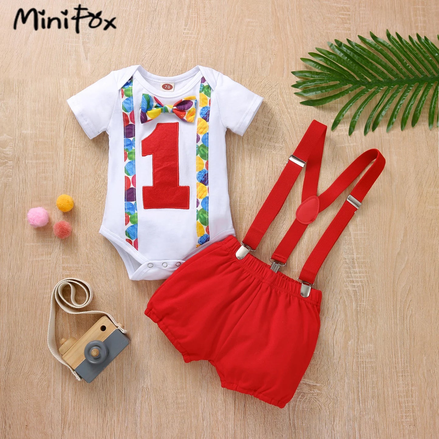 Baby Boys Outfits Sets Balloon Lette Bodysuit and Y-back Suspender Shorts Baby Clothes