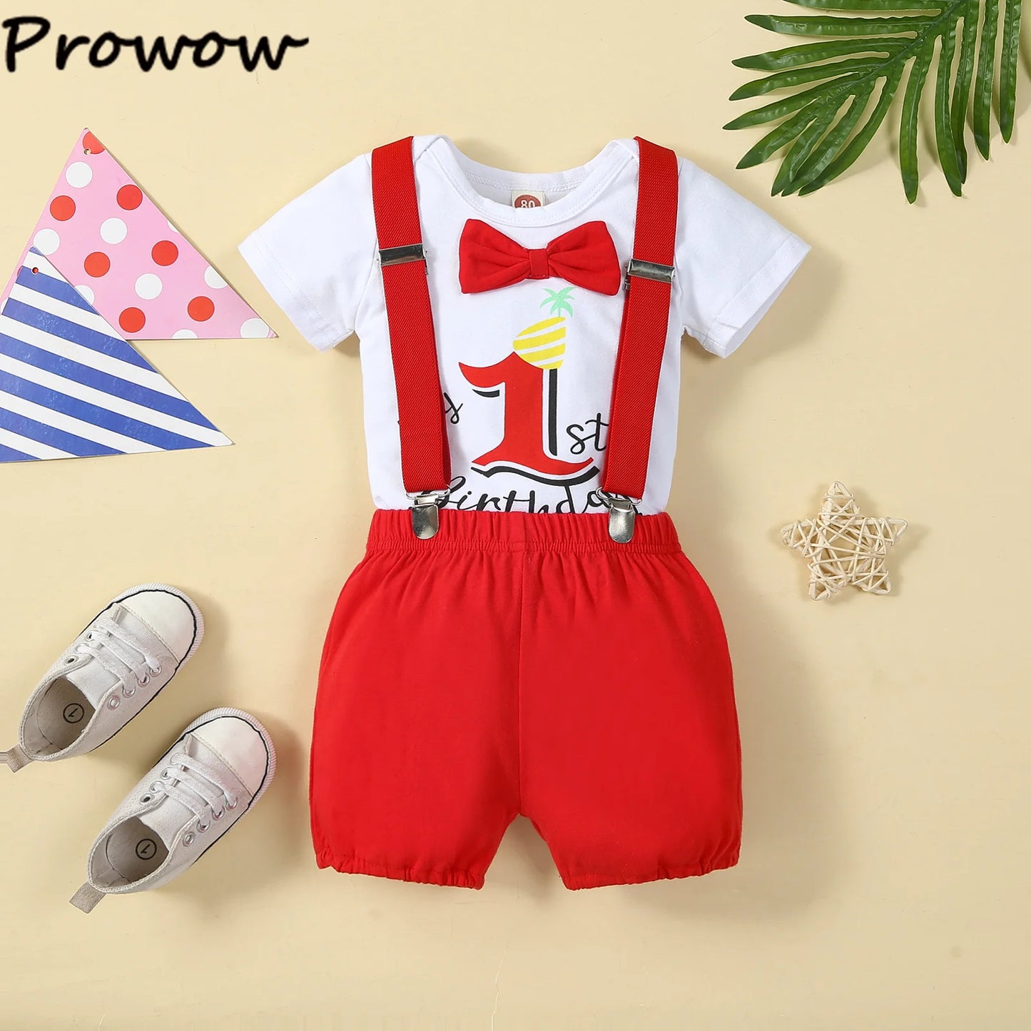 Baby Boys Outfits Sets Balloon Lette Bodysuit and Y-back Suspender Shorts Baby Clothes