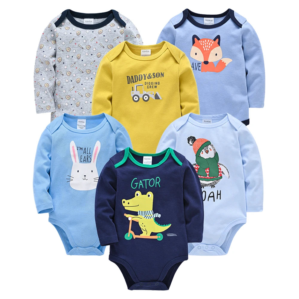 6 PCS 3 PCS Kavkas Baby Boys Girls Bodysuit Long Sleeve 100% Cotton Baby Clothes 0-12 months Newborn body bebe Jumpsuit Clothing