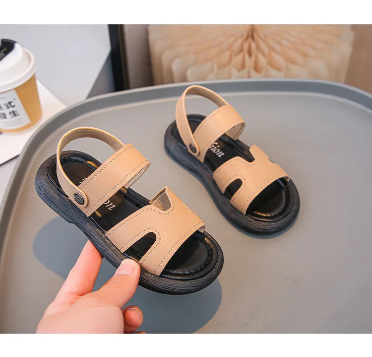 Boys Sandals Retro Non-slip Soft Sole Kids Casual Shoes Soild Color Versatile 2025 Summer Children Beach Shoes Open Toes Trendy