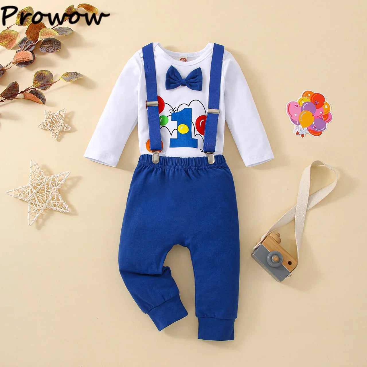 Baby Boys Outfits Sets Balloon Lette Bodysuit and Y-back Suspender Shorts Baby Clothes