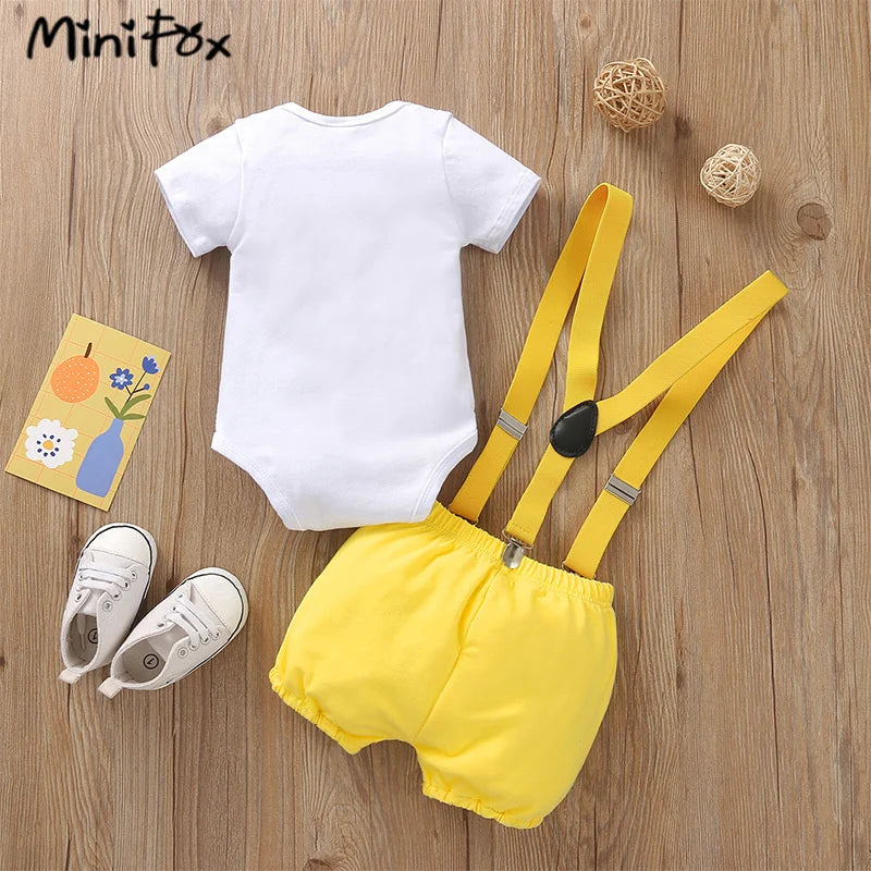 Baby Boys Outfits Sets Balloon Lette Bodysuit and Y-back Suspender Shorts Baby Clothes