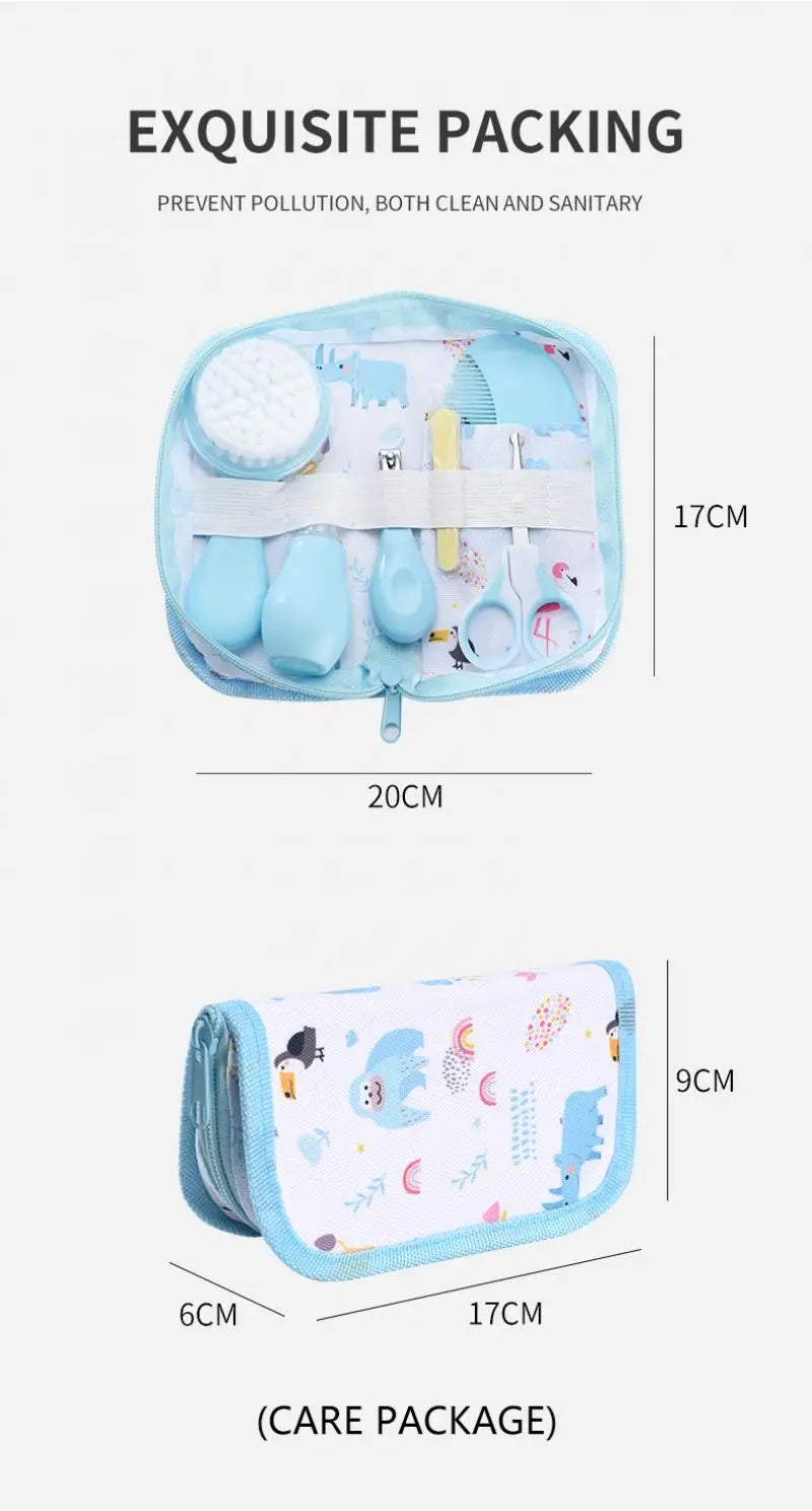 6Pcs Baby Care Kit+Storage Bag Nasal Aspirator Nail Scissors Hair Comb Brush Cleaning Tools Set Newborn Gift Kids Healthcare Kit