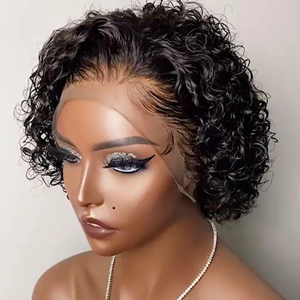 Pixie Cut Wig Colored Lace Wig curl Short Bob Human Hair Cheap Wig 13x1 Lace frontal