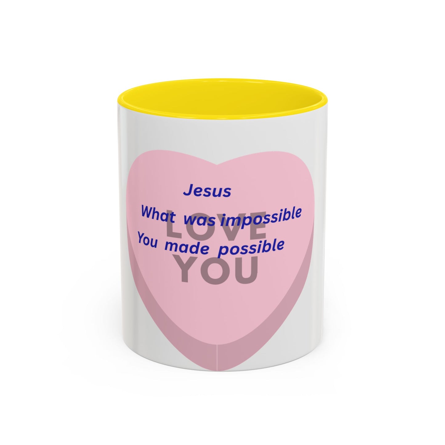 Jesus Made Possible Coffee Mug — Inspirational Pink Heart Accent Mug (11/15oz)