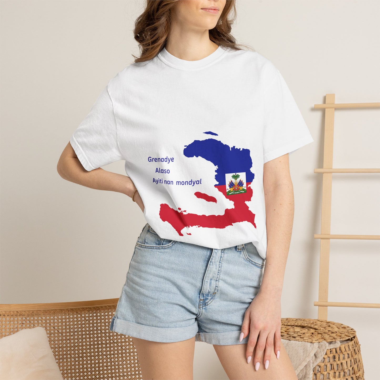 Copy of Haiti Map T-Shirt — Grenadye, Aleso, Ayiti nan mondyal Haitian Pride Tee