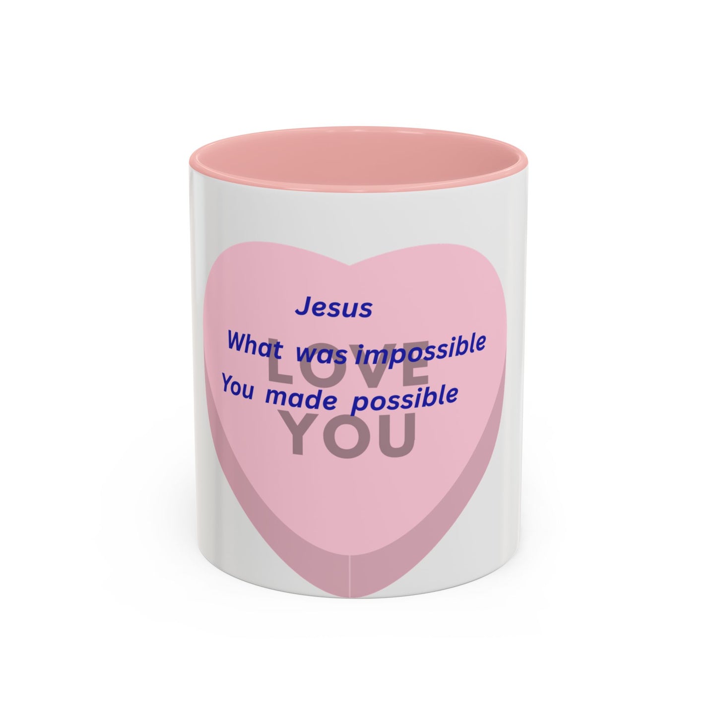 Jesus Made Possible Coffee Mug — Inspirational Pink Heart Accent Mug (11/15oz)