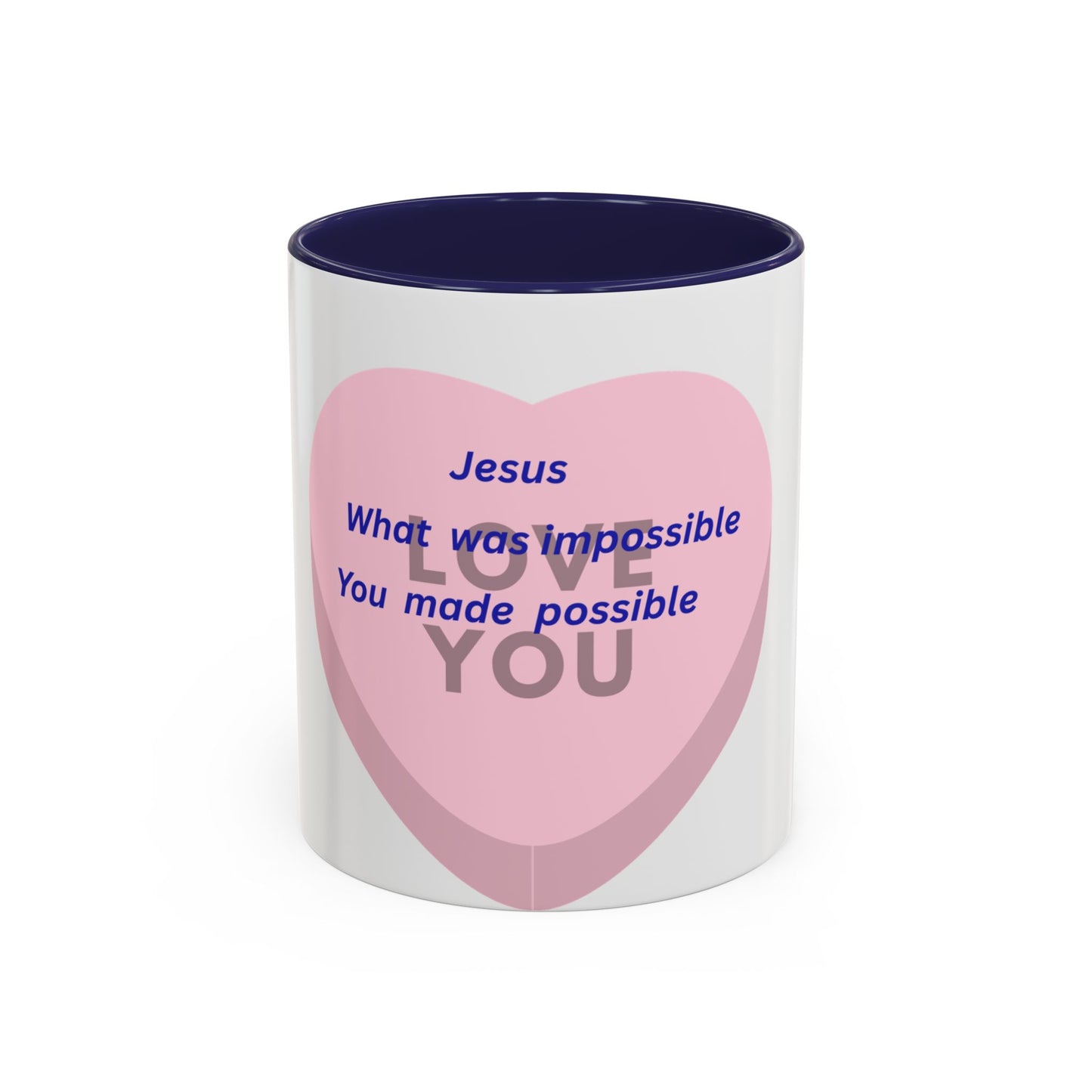 Jesus Made Possible Coffee Mug — Inspirational Pink Heart Accent Mug (11/15oz)