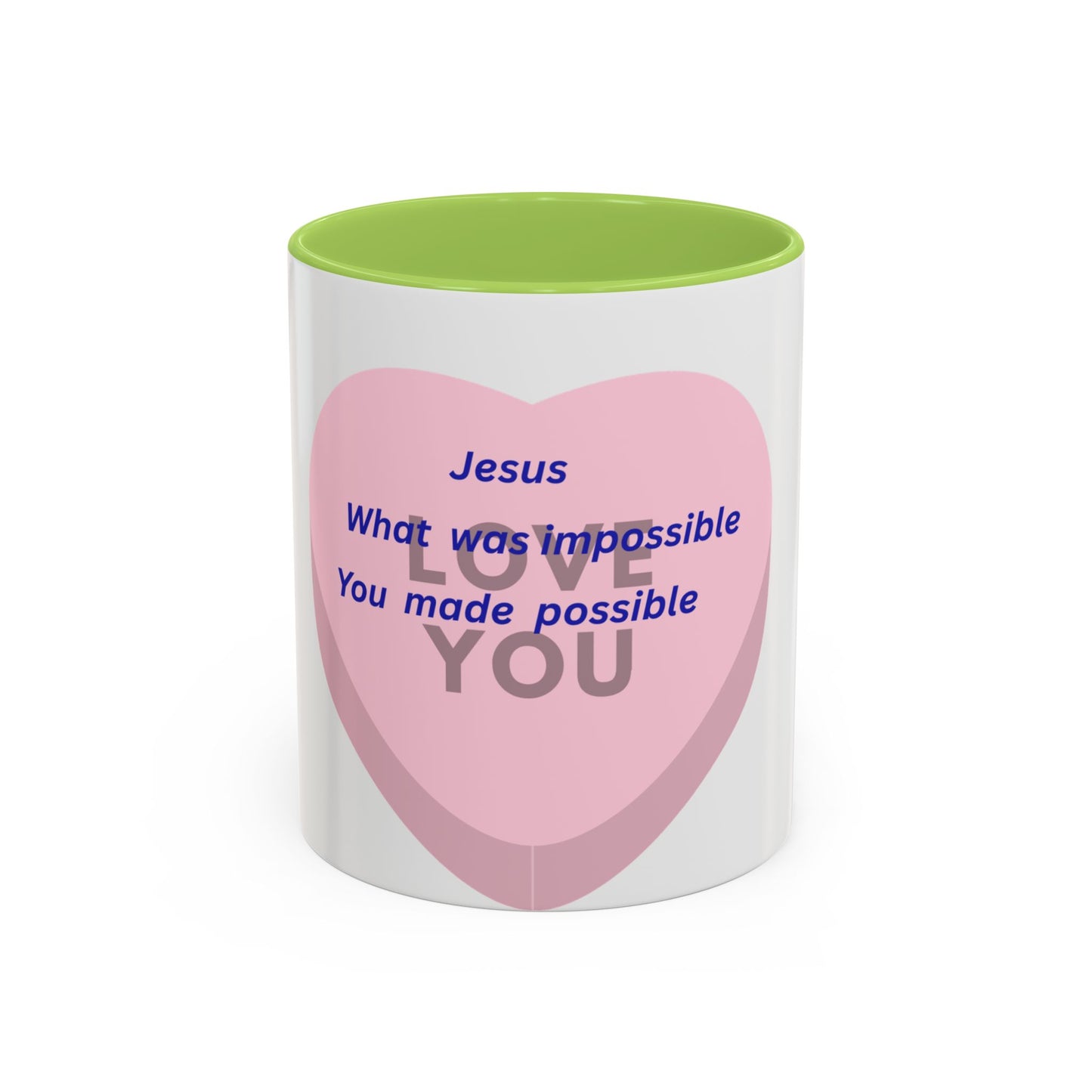 Jesus Made Possible Coffee Mug — Inspirational Pink Heart Accent Mug (11/15oz)