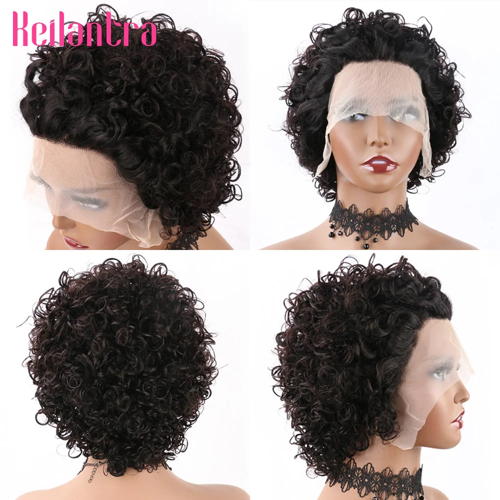 Pixie Cut Wig Colored Lace Wig curl Short Bob Human Hair Cheap Wig 13x1 Lace frontal