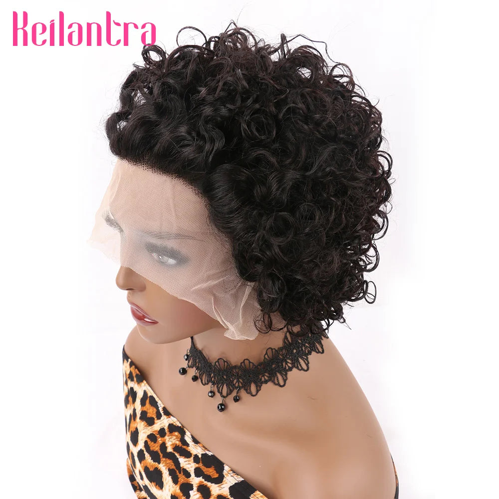Pixie Cut Wig Colored Lace Wig curl Short Bob Human Hair Cheap Wig 13x1 Lace frontal