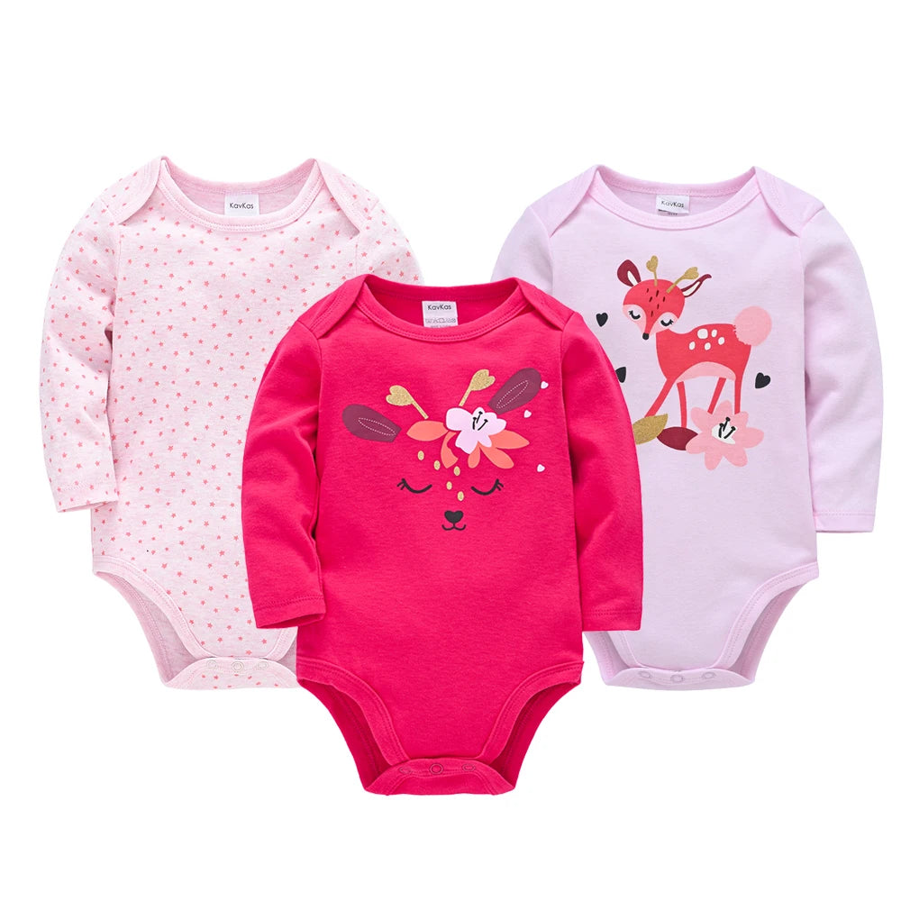 6 PCS 3 PCS Kavkas Baby Boys Girls Bodysuit Long Sleeve 100% Cotton Baby Clothes 0-12 months Newborn body bebe Jumpsuit Clothing
