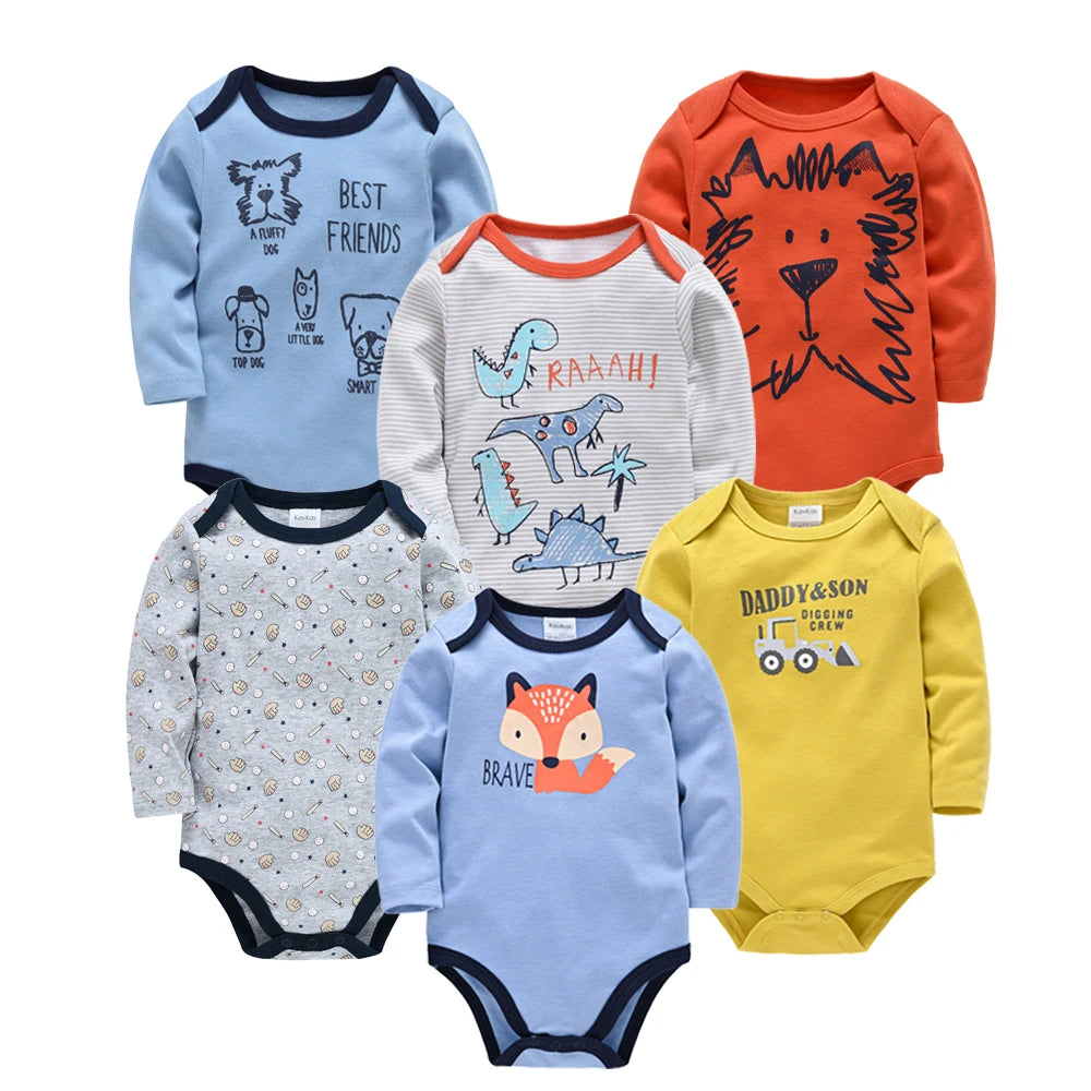 6 PCS 3 PCS Kavkas Baby Boys Girls Bodysuit Long Sleeve 100% Cotton Baby Clothes 0-12 months Newborn body bebe Jumpsuit Clothing