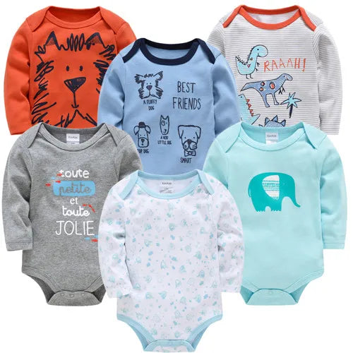 6 PCS 3 PCS Kavkas Baby Boys Girls Bodysuit Long Sleeve 100% Cotton Baby Clothes 0-12 months Newborn body bebe Jumpsuit Clothing